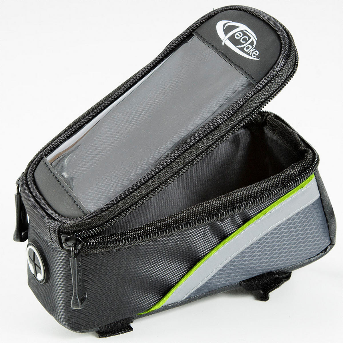 FAHRRADTASCHE ,Zusätzliche Spannseil-Sicherung ,schwarz/grau/grün - Schwarz/Grau, Kunststoff (8.5/8.5/18cm) - tectake