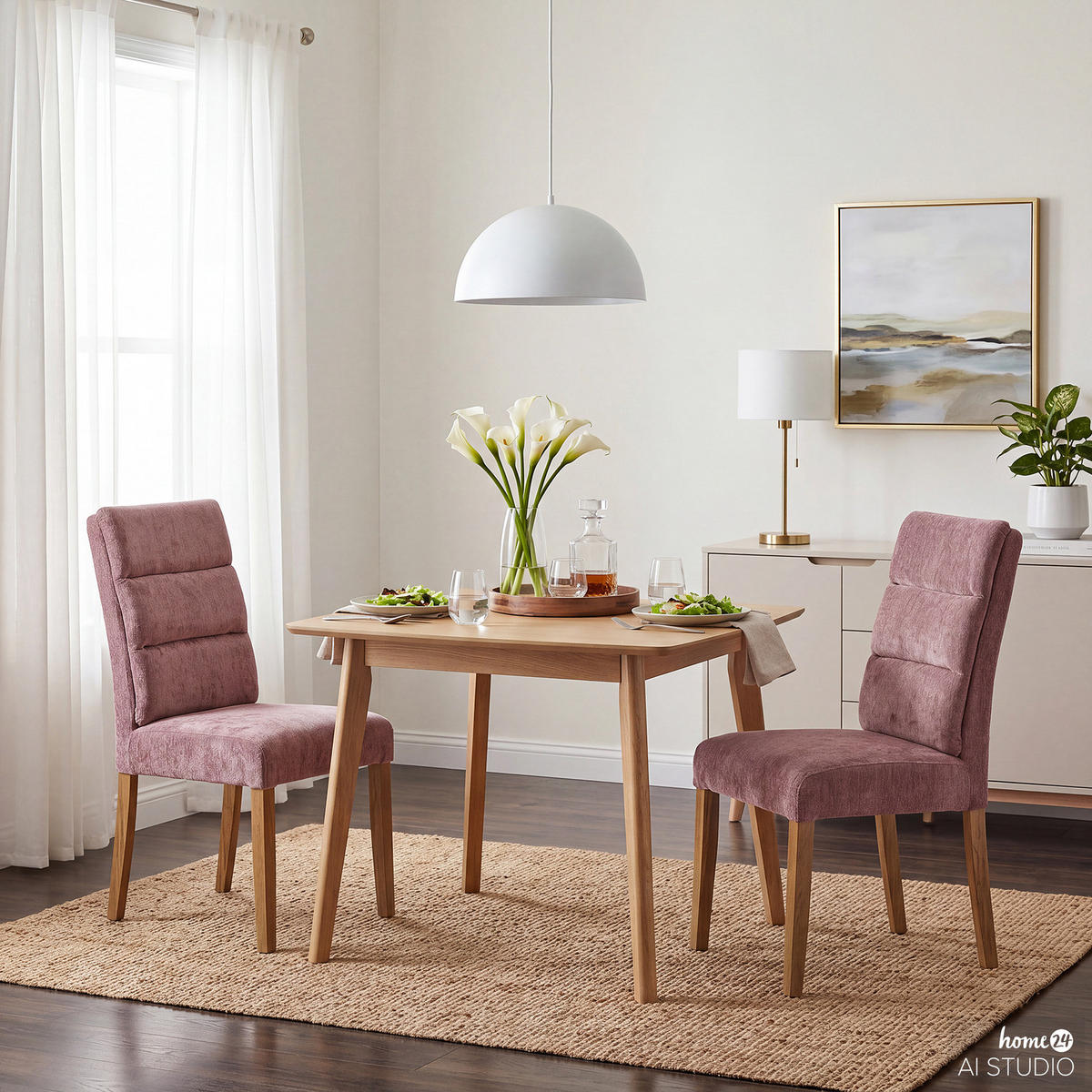 POLSTERSTUHL - 2er-Set - Chenille / Eiche massiv - Violett, Eichenholz/Holzwerkstoff (47/95/64cm) - home24