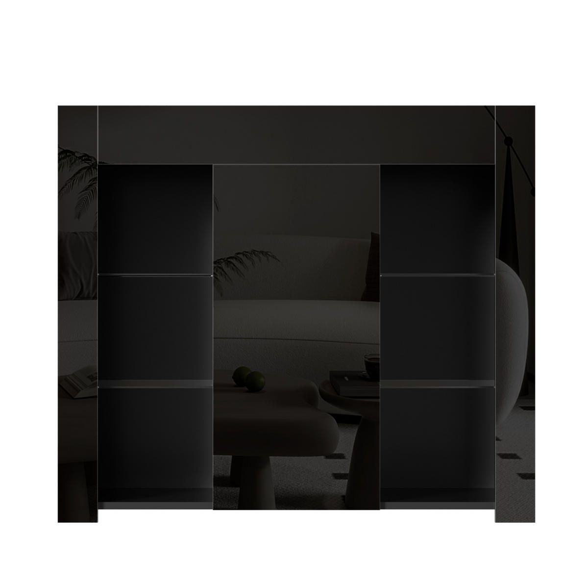 SIDEBOARD 95/35/83 cm aus Spanplatte mit Hochglanz-Front und Glasregalen Schwarz - Schwarz, Holzwerkstoff (95/83/35cm) - Modenvie