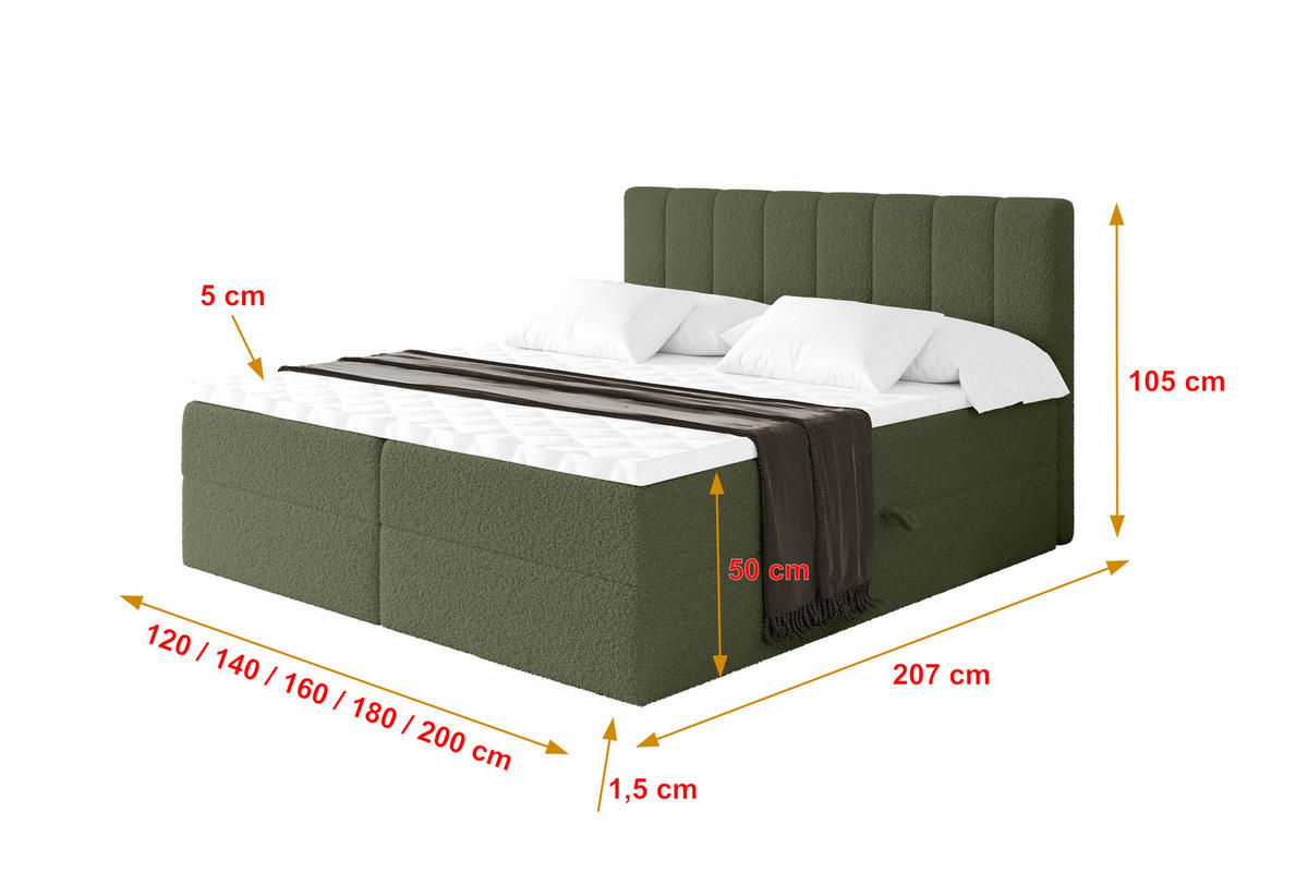 KONTINENTÁLNÍ POSTEL s matrací H3 - OTTA - 140x200 cm Zelená - zelená barva, kompozitní dřevo (140/200cm) - ALTDECOR
