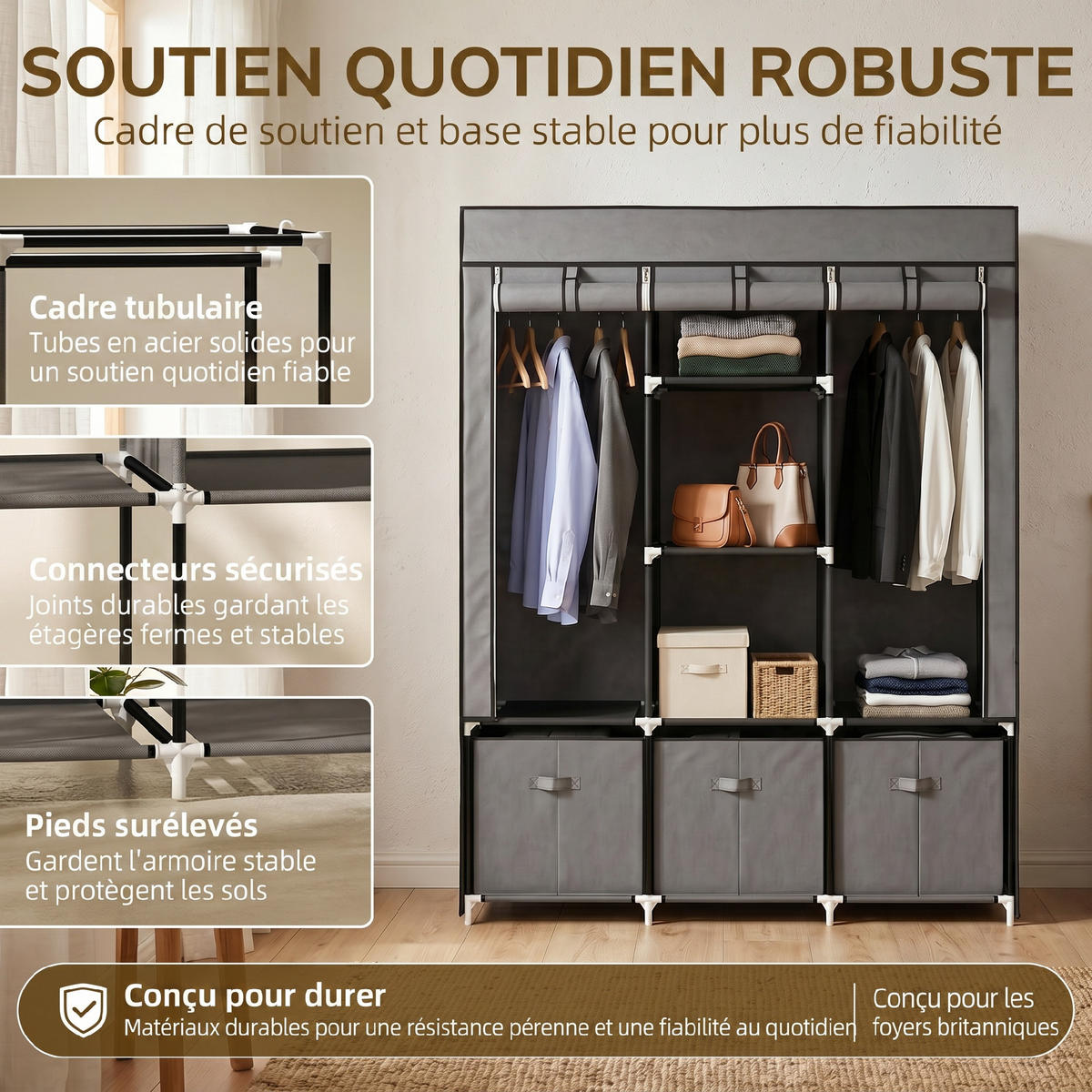 STOFFSCHRANK Dunkelgrau 1 Stück - Dunkelgrau, Metall (125/162.5/43cm) - GiPP