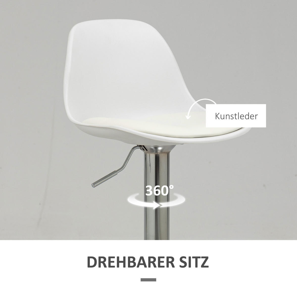 BARHOCKER 2er-Set höhenverstellbar drehbar Weiß Kunstleder - Weiß, Metall (42/104/38cm) - Meubliv