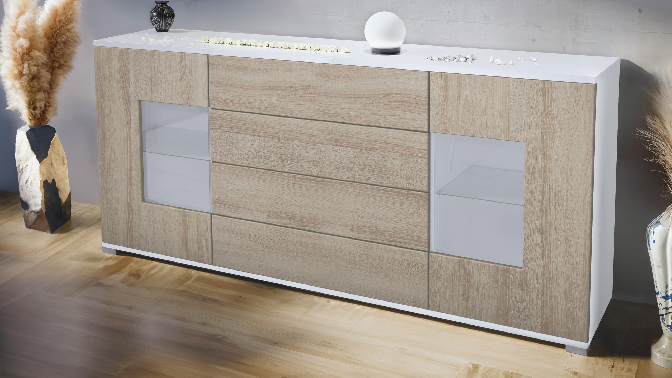 SIDEBOARD Grömitz Eiche sägerau - Eiche San Remo, Holzwerkstoff (166.5/75.5/35cm) - Vladon