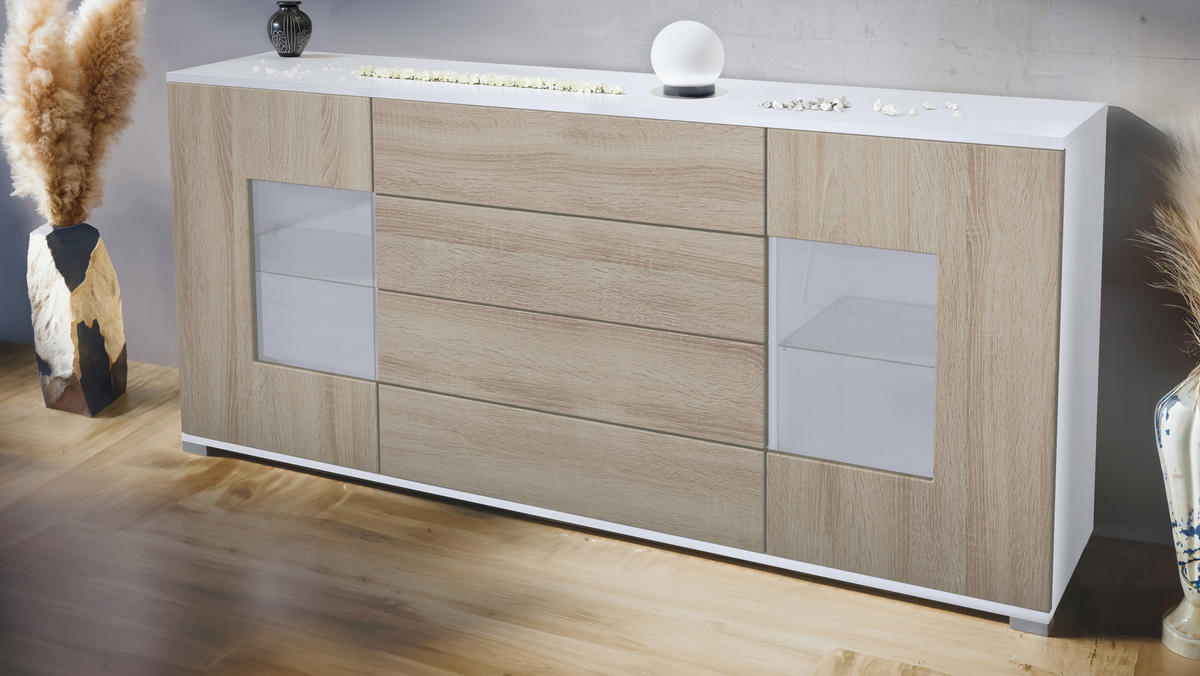 SIDEBOARD Grömitz Eiche sägerau - Eiche San Remo, Holzwerkstoff (166.5/75.5/35cm) - Vladon