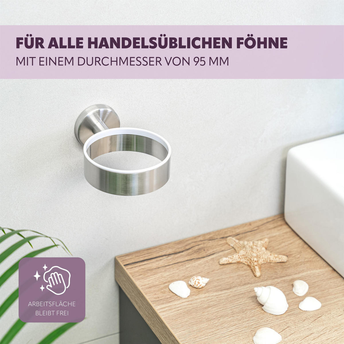 HAARTROCKNER-WANDHALTER PIAZZA, Edelstahl, matt - Edelstahlfarben, Metall (10/5.8/14.5cm) - bremermann