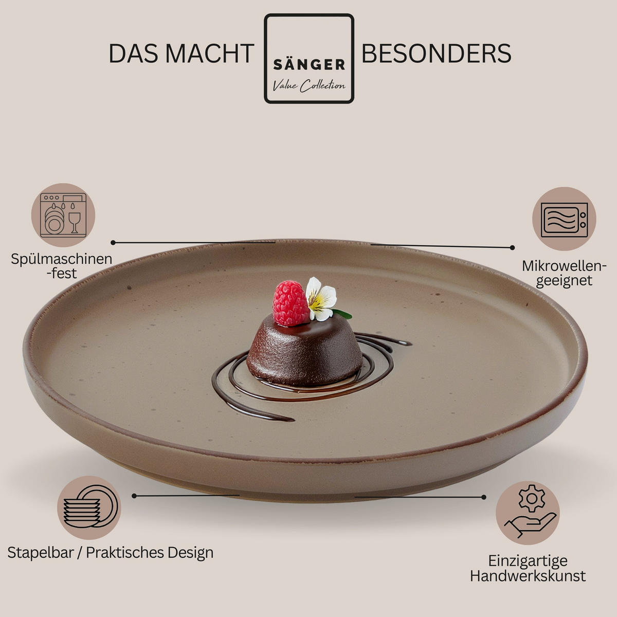 DESSERTTELLER BOMBAY OAK - 4 teilig aus Steingut - Braun, Stein (20.5cm) - Sänger