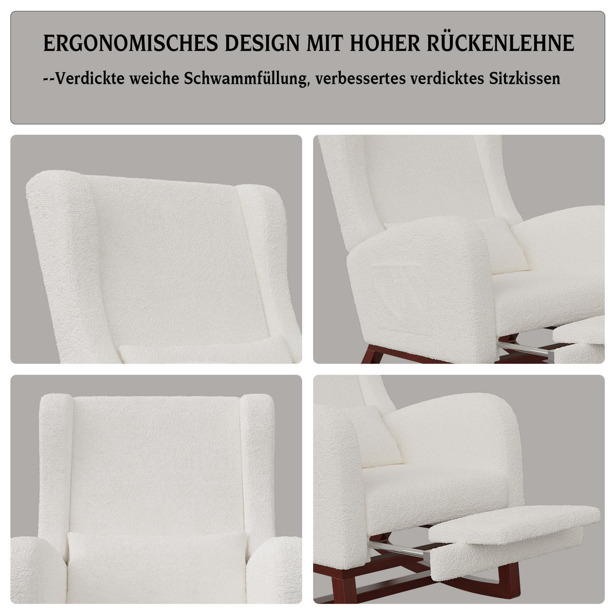 SCHAUKELSTUHL Beige hoher Rücken - Weiß, Holz (64/99/67cm) - SHOPENTRA