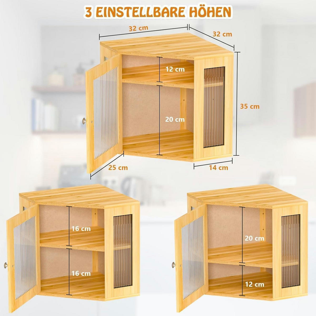 BROTKASTEN Ecke Bambus 32 x 32 x 35 cm - Hellbraun, Naturmaterialien (17.5/31/40cm)