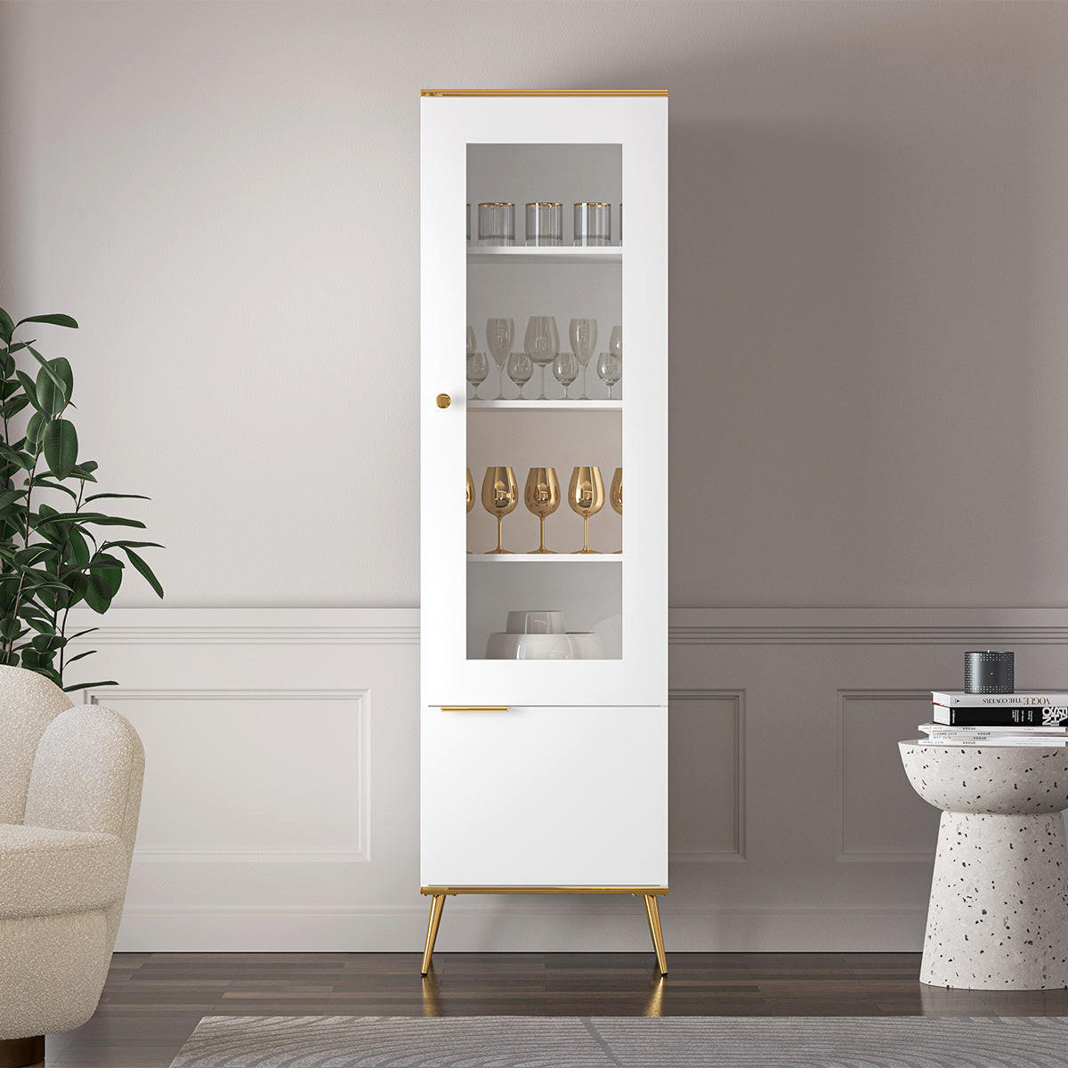 VITRINE Zora Weiß - Weiß, Holzwerkstoff (55/195/40cm) - Petits-meubles