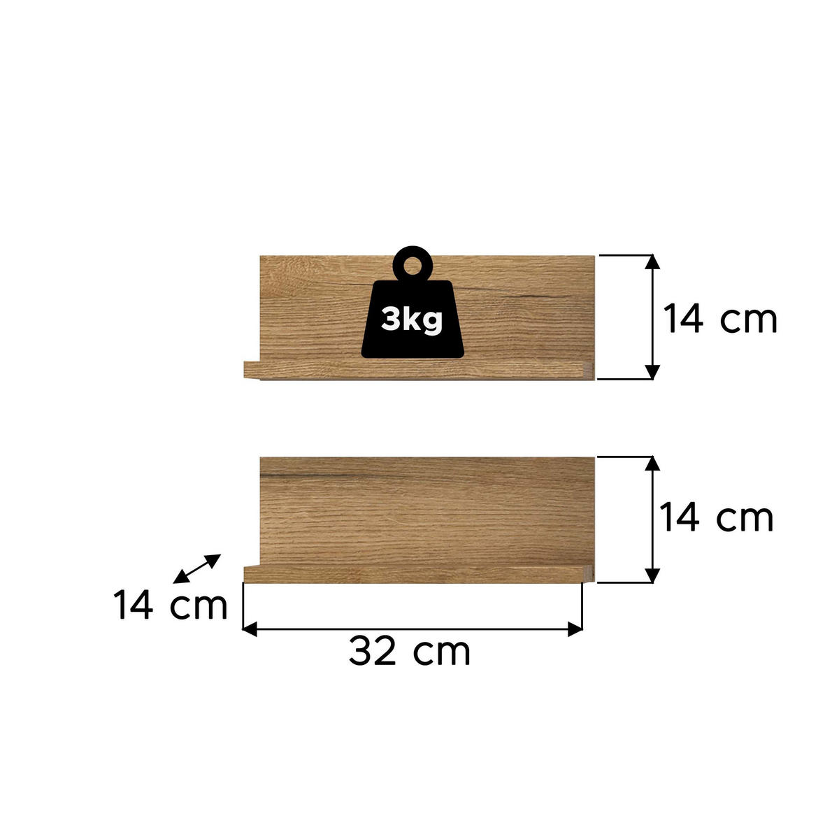 WANDREGAL SET Aqua Evoke Oak 32/14/12 cm - Braun, Holzwerkstoff (32/12/14cm) - Xonox