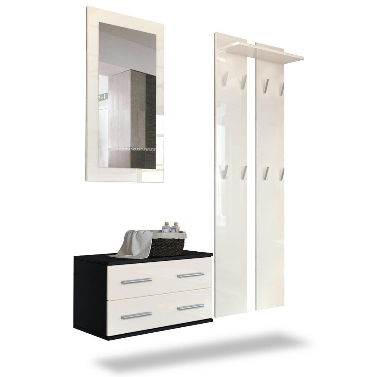 GARDEROBE Kioto Front in Creme Hochglanz - Creme, Holzwerkstoff (170/200/35cm) - Vladon