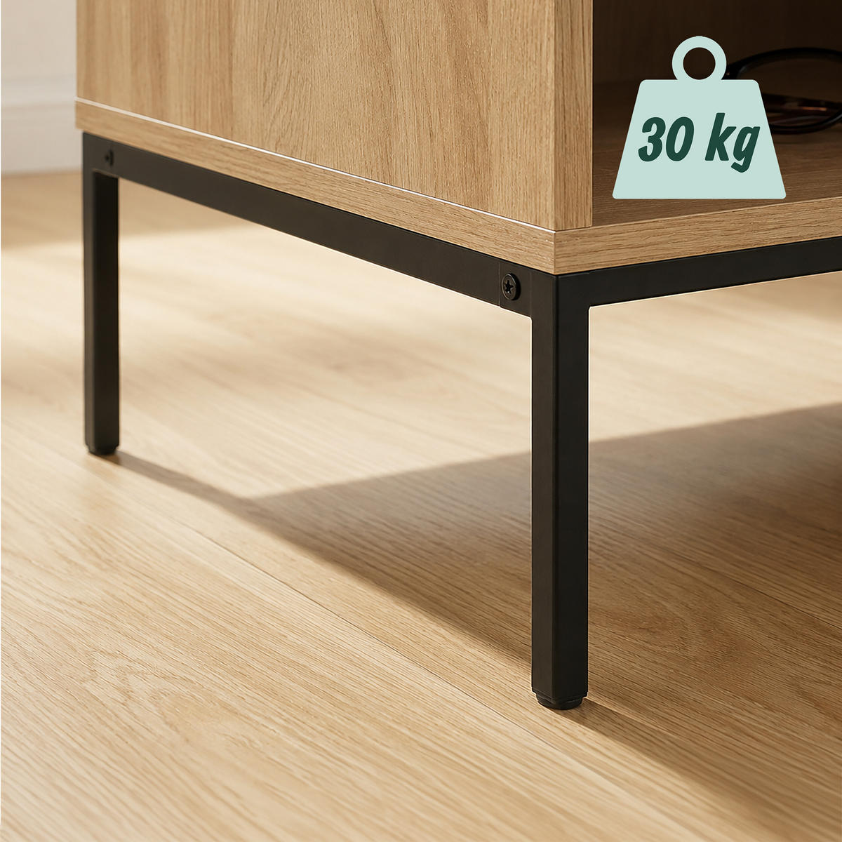 KOMODA přírodní černá ratanový vzhled zásuvka - světle hnědá, kov/kompozitní dřevo (40/55/40cm) - Relaxdays