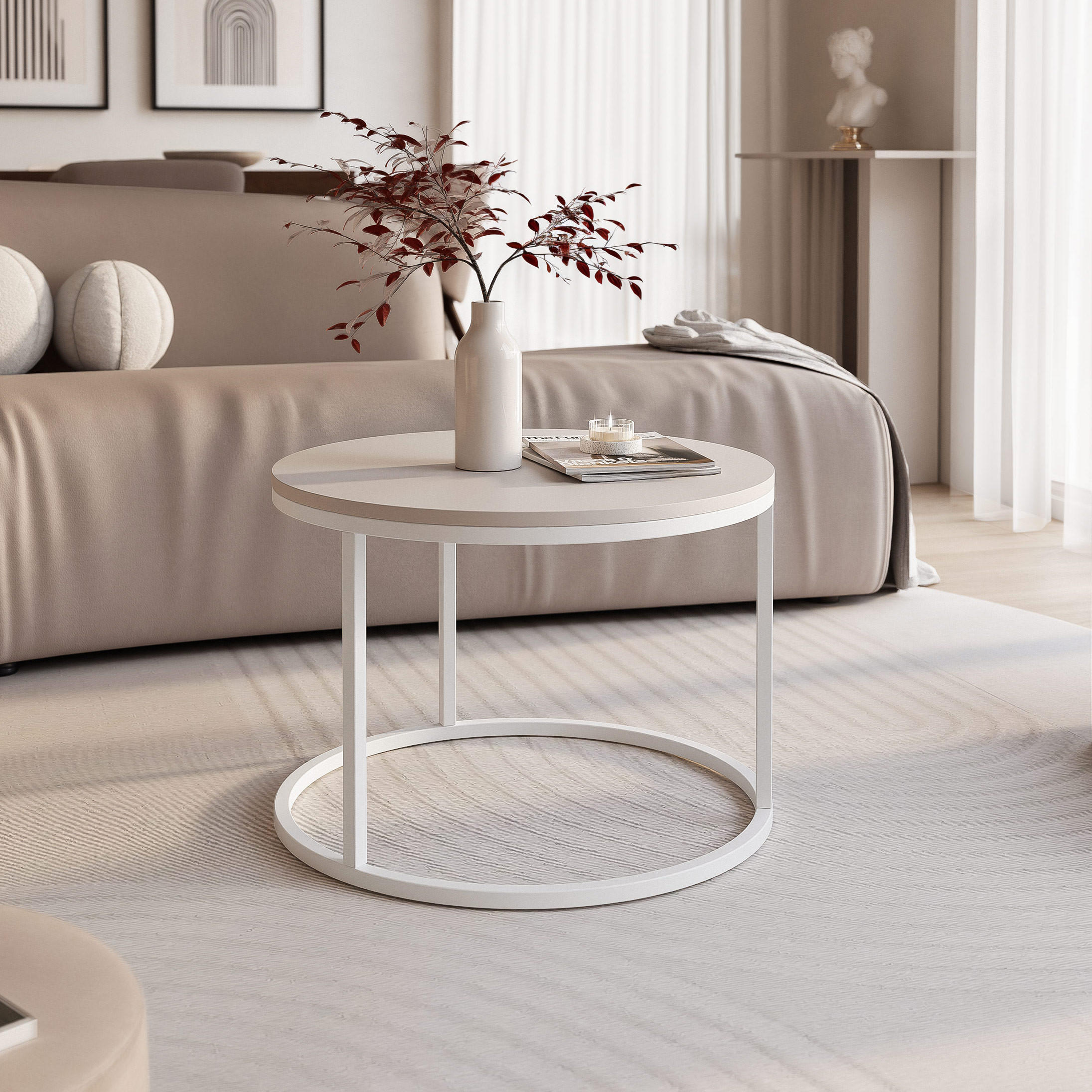 COUCHTISCH 60 cm rund Kaschmir, Weiß Gestell - Kaschmir, Holzwerkstoff (60/60/42cm) - Idohome
