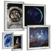 BILDER SET 5er Set - 50x50 cm & 20x30 cm & 40x60 cm Silberner Rahmen - Weltraum Erde Astronaut Rakete - Silberfarben, Kunststoff (40/60cm) - TULUP