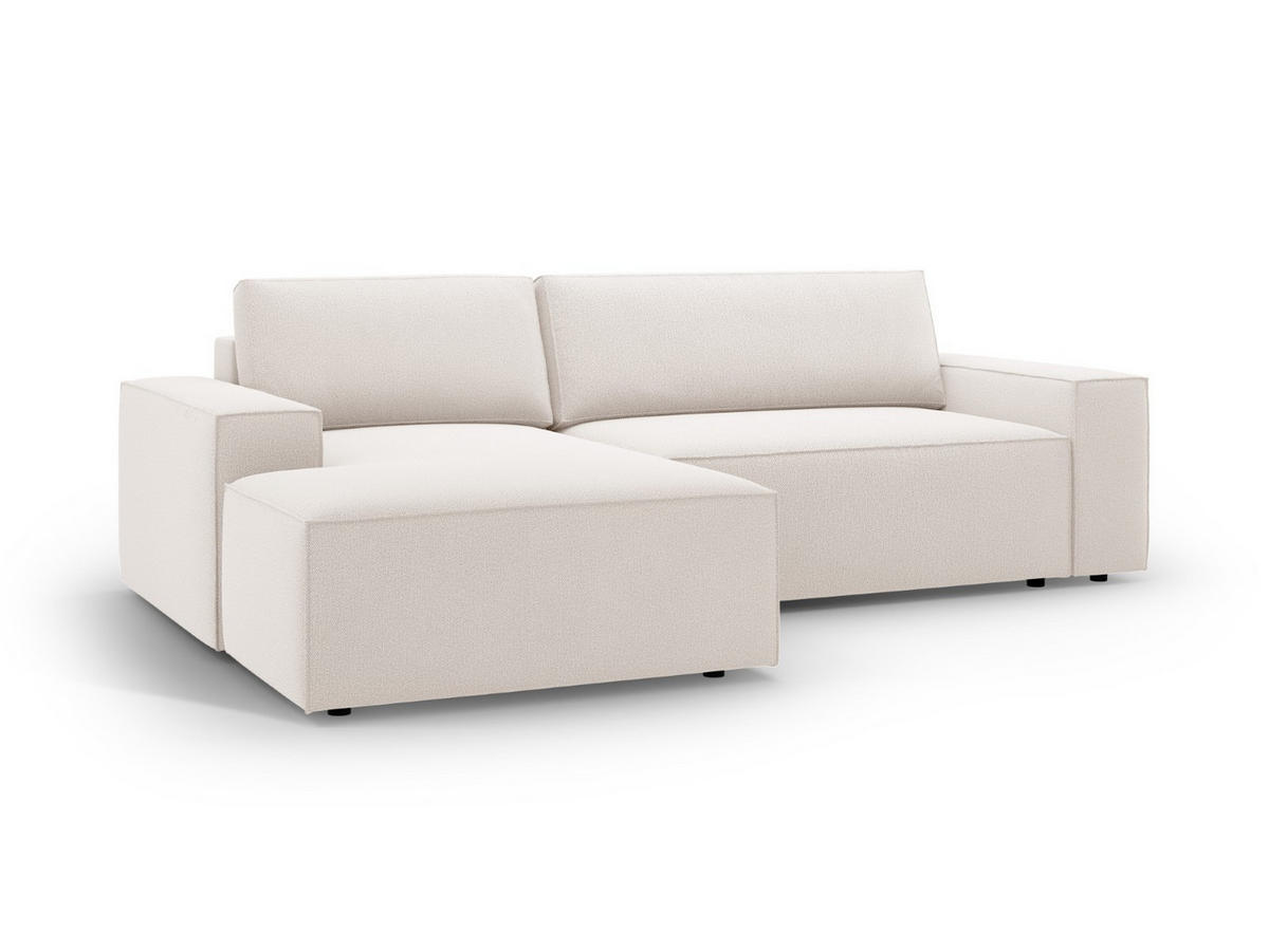 AUSKLAPPBARES-ECKSOFA links mit Container Jodie aus strukturiertem Stoff leichtes beige 3 Sitzplätze - Creme, Textil (246/151cm) - Micadoni