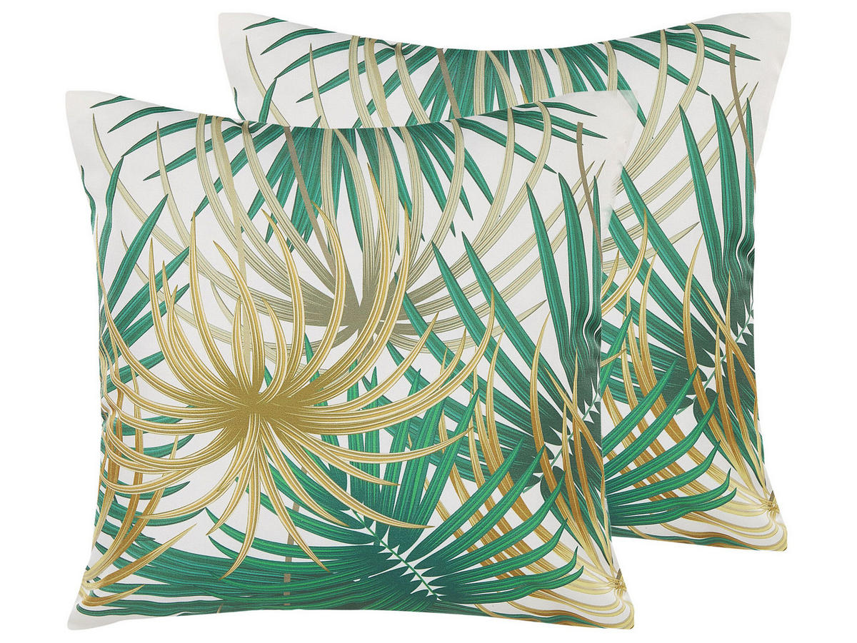 GARTENKISSEN 2er-Set Palmenmuster bunt 45/45 cm Gaiana - Grün, Textil (45/45cm) - Beliani