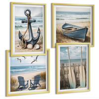 BILDER SET 4er Set - 50x50 cm & 40x60 cm Goldrahmen - Anker, Boot, Ruder, Strand - Goldfarben, Kunststoff (50/50cm) - TULUP