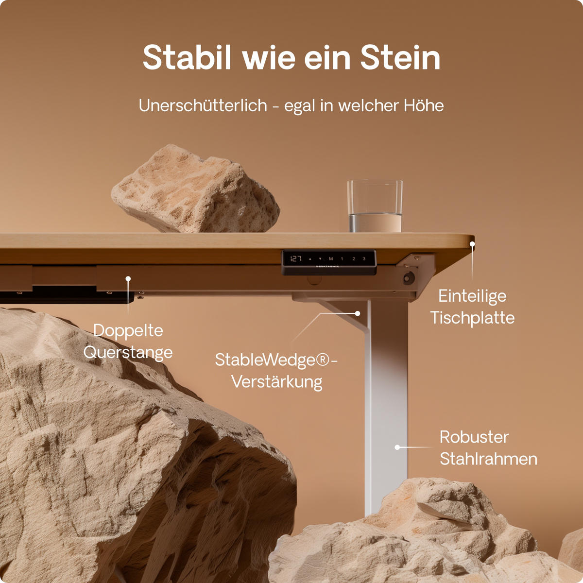 SCHREIBTISCH Elektrisch Höhenverstellbarer HomePro 140x70cm Weiß/Eiche mit Memory-Funktion, Anti-Kollisions Technologie - Eichefarben/Weiß, Holzwerkstoff (70/140/62cm) - Desktronic