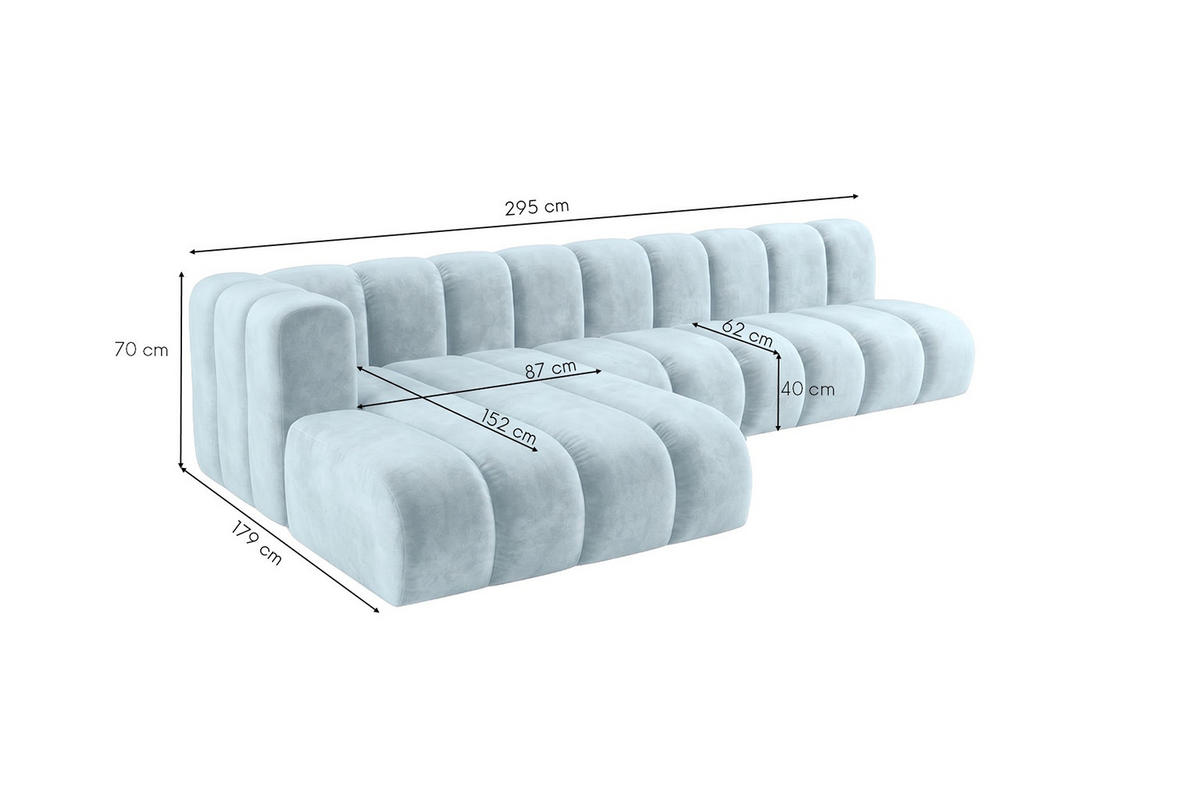 ECKSOFA Modulares In L-Form, Velvet-Stoff Riviera, Babyblau, Links, GRAND 295 cm - Hellblau, Holz (295/179cm) - Kaiser Möbel
