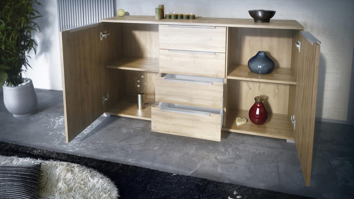 SIDEBOARD Linio Denim matt - Pastellblau, Holzwerkstoff (138.5/75.5/35cm) - Vladon