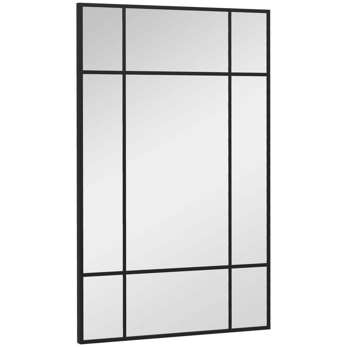 WANDSPIEGEL DE-14347 Fensterstil mit 4 Haken Schwarz - Schwarz, Glas (90/60/2cm) - ComfortXL