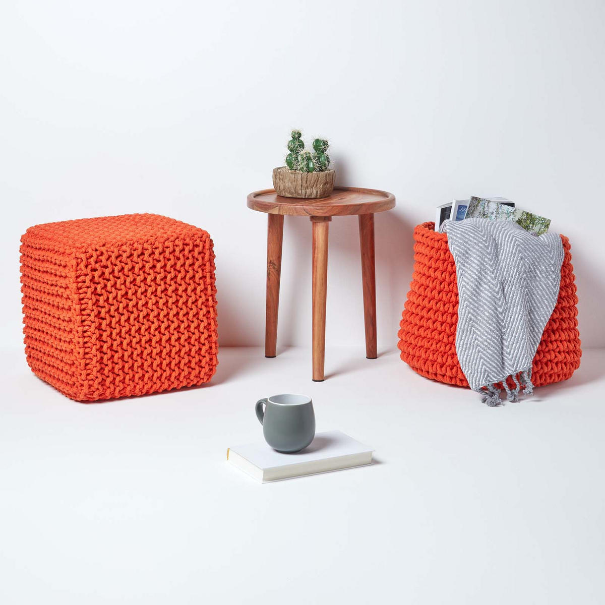 STRICK-POUF orange, Sitzwürfel 35/35/35 cm - Orange, Textil (35/35/35cm) - Homescapes