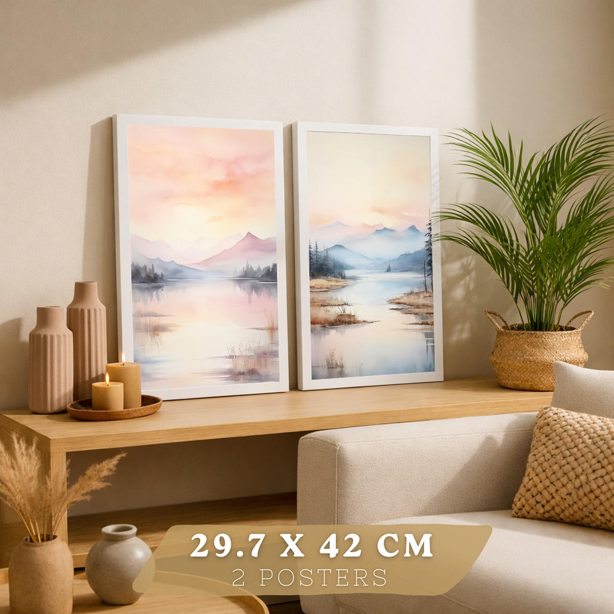 PLAKAT Sada 2 Východ slunce A3 Bílý rám - bílá, papír (29.7/1/42cm) - Nacnic