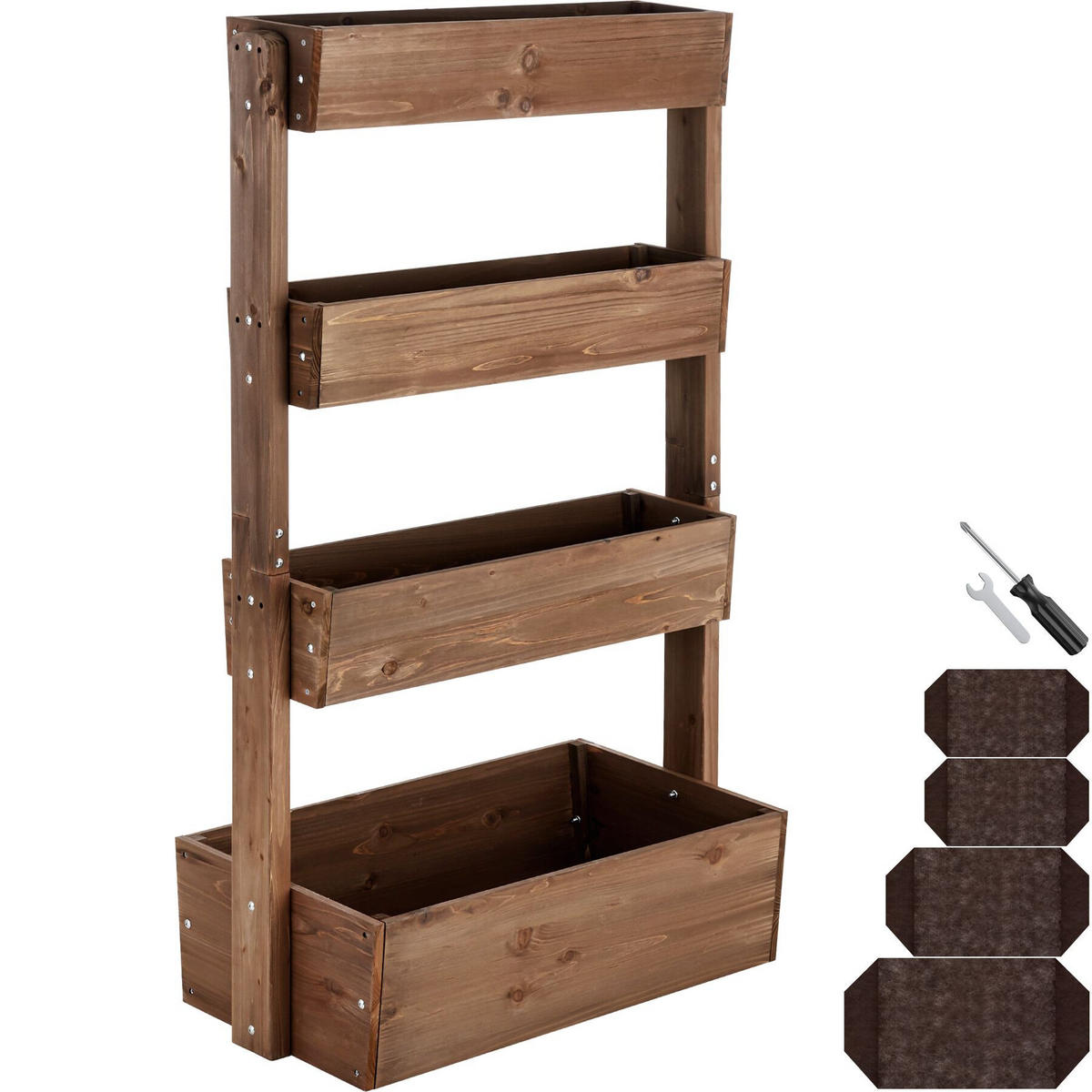 VERTIKALBEET Flora,inklusive Pflanzvlies, 85 x 45 x 140 cm,braun - Braun, Holz (85/140/45cm) - tectake