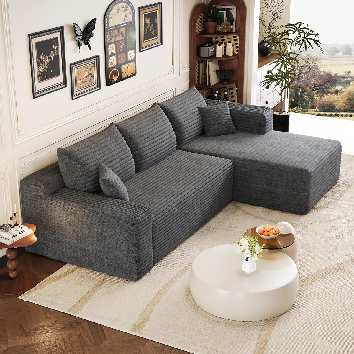 L-FÖRMIGES ECKSOFA Dunkelgrau 241/151/58 cm 3-Sitzer Ohne Montage - Dunkelgrau, Textil (241/151cm) - PANGIVO