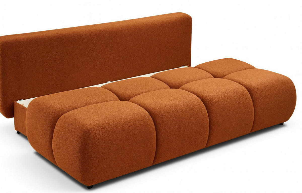 SCHLAFSOFA MILA, Sofa mit Schlaffunktion und Bettkasten, Farbe: Orange, Bouclé-Stoff - Orange, Textil (214/89/104cm) - Sepro Meble