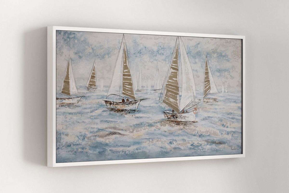 ACRYLBILD HANDGEMALT 140/70 cm - Blau/Weiß, Holz/Textil (140/70cm) - KUNSTLOFT