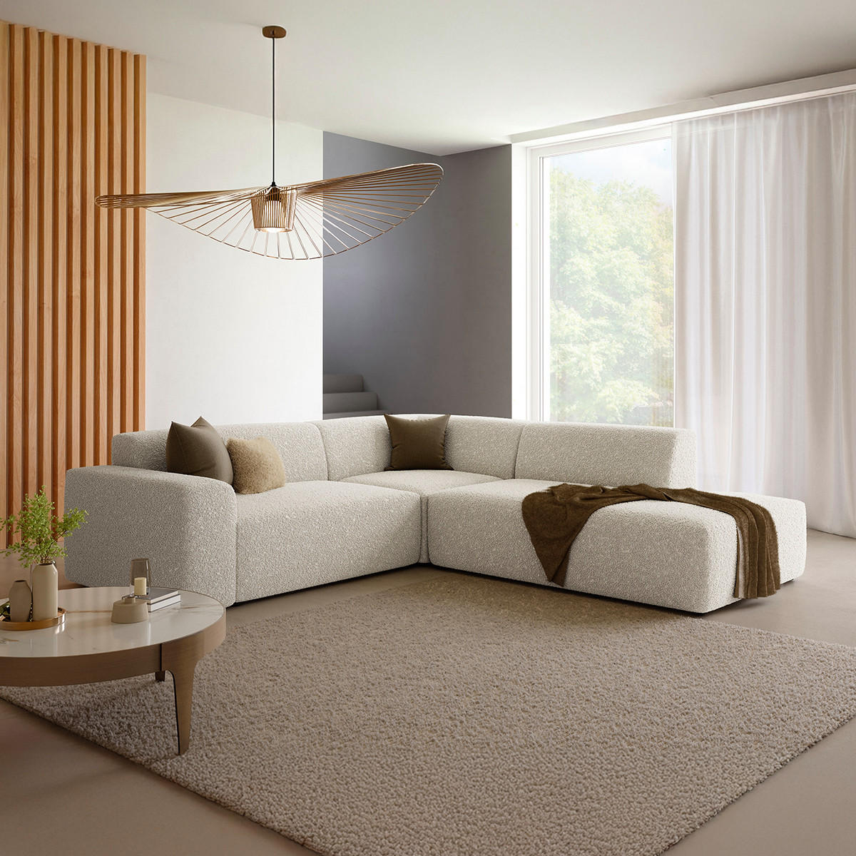 ECKSOFA Torino 5 Sitzplätze Beige - Beige, Holz (254/264cm) - Petits-meubles