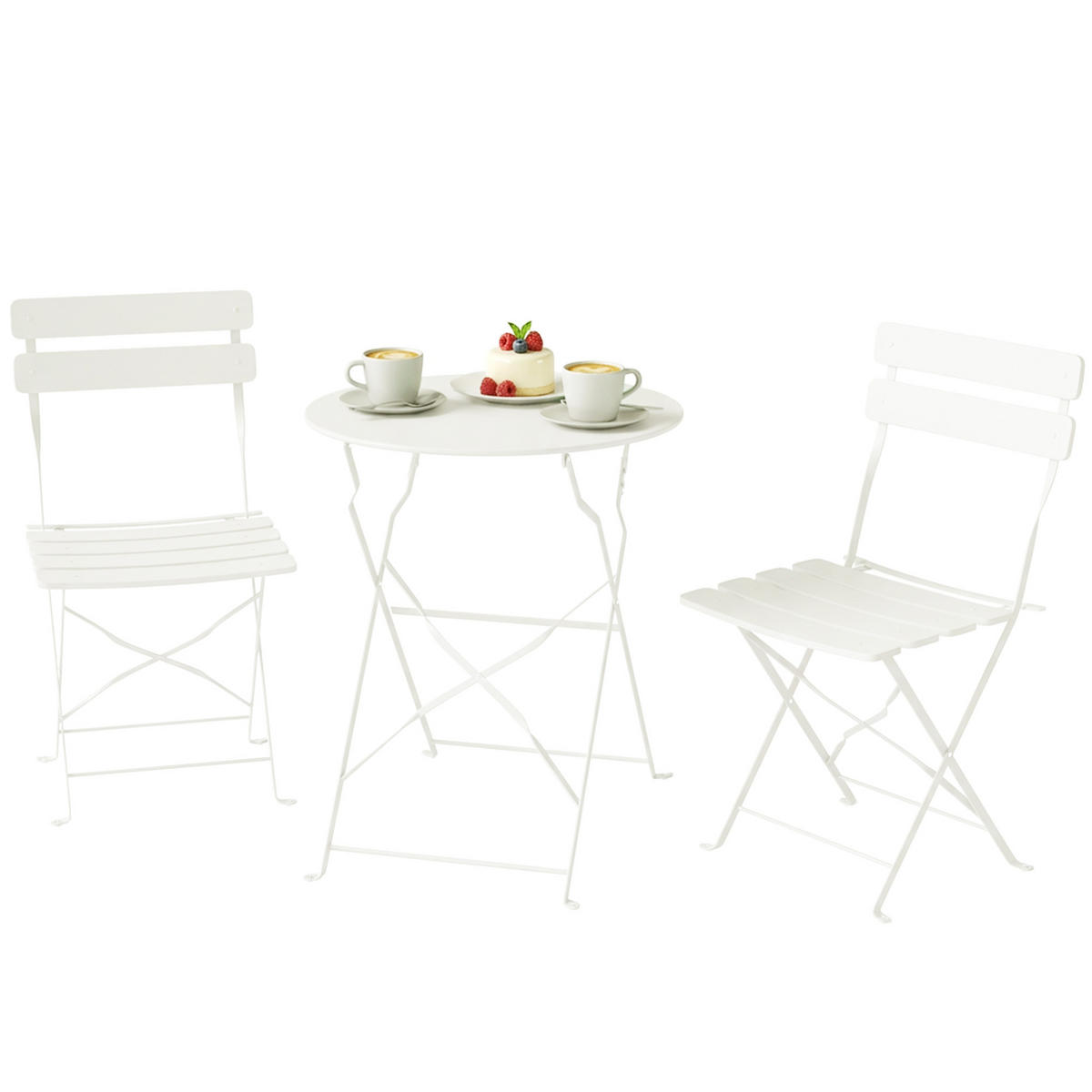 BALKONSET 3-teilig DE-14186 klappbar, Lattenrost, doppelter Rostschutz Creme - Creme, Metall - ComfortXL
