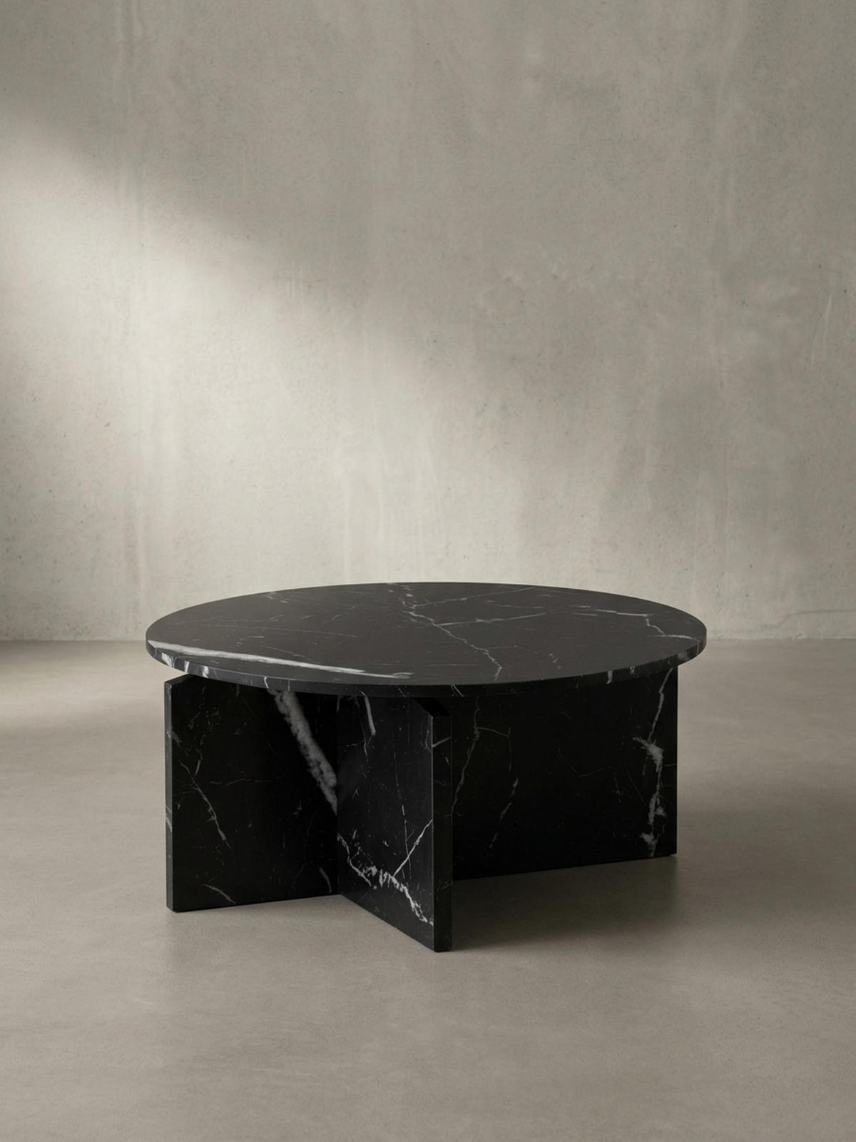 COUCHTISCH rund in Stein-Optik – modernes Design in Großformat, Schwarz 70x70x33 cm - Schwarz, Holzwerkstoff (70/70/33cm) - KADIMA DESIGN