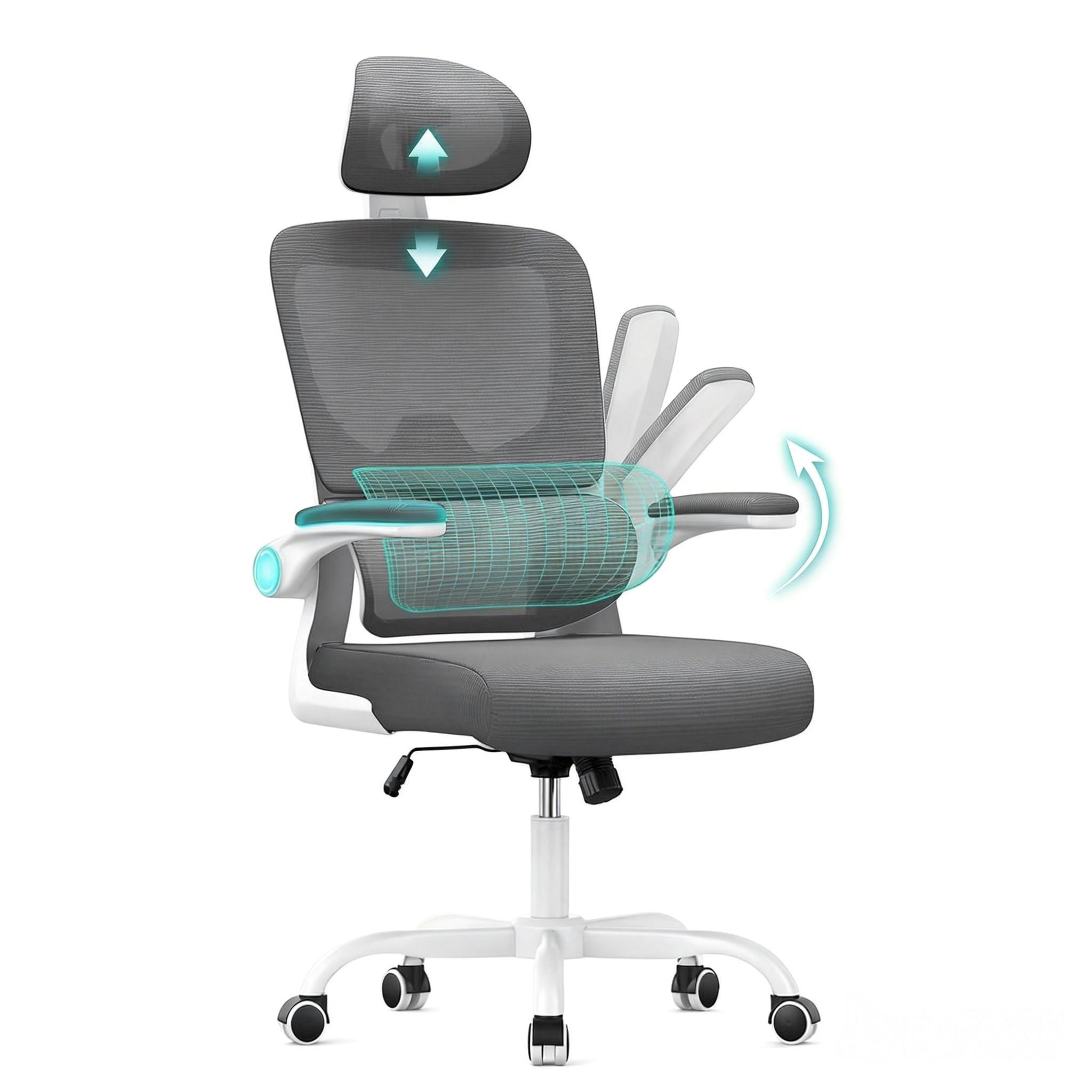 BÜROSTUHL Weiß-Grau ergonomisch Netz verstellbar - Grau, Metall (25/52.5/65cm) - Rattrix