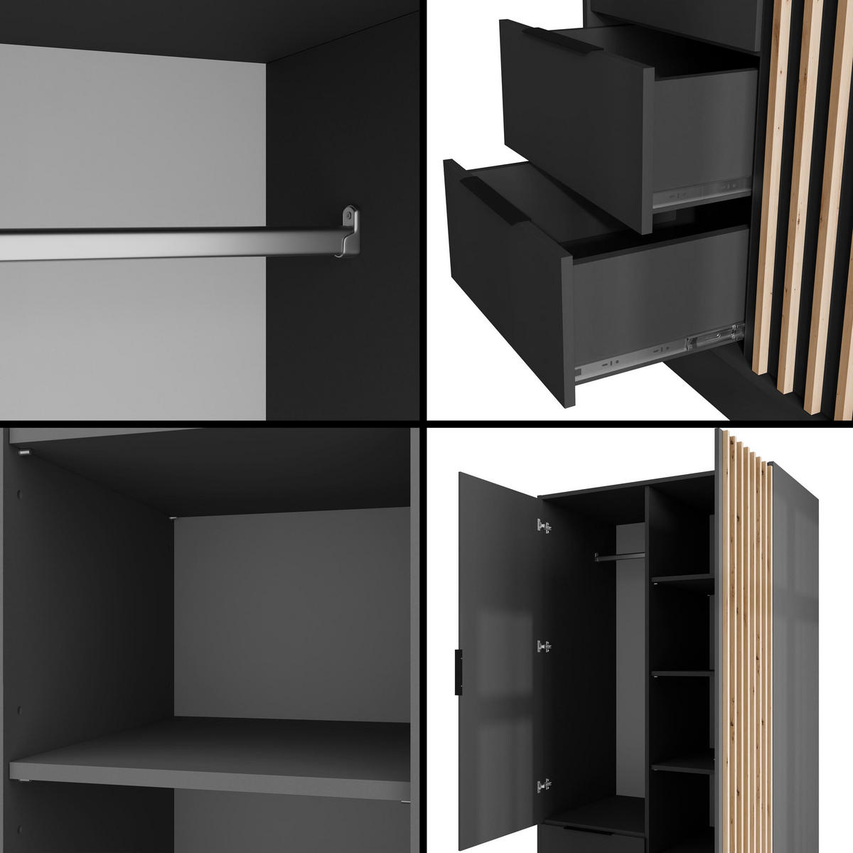 KLEIDERSCHRANK NELIA - 120 cm - Schwarz/Eiche Artisan, Holzwerkstoff (102/200/51cm) - ALTDECOR