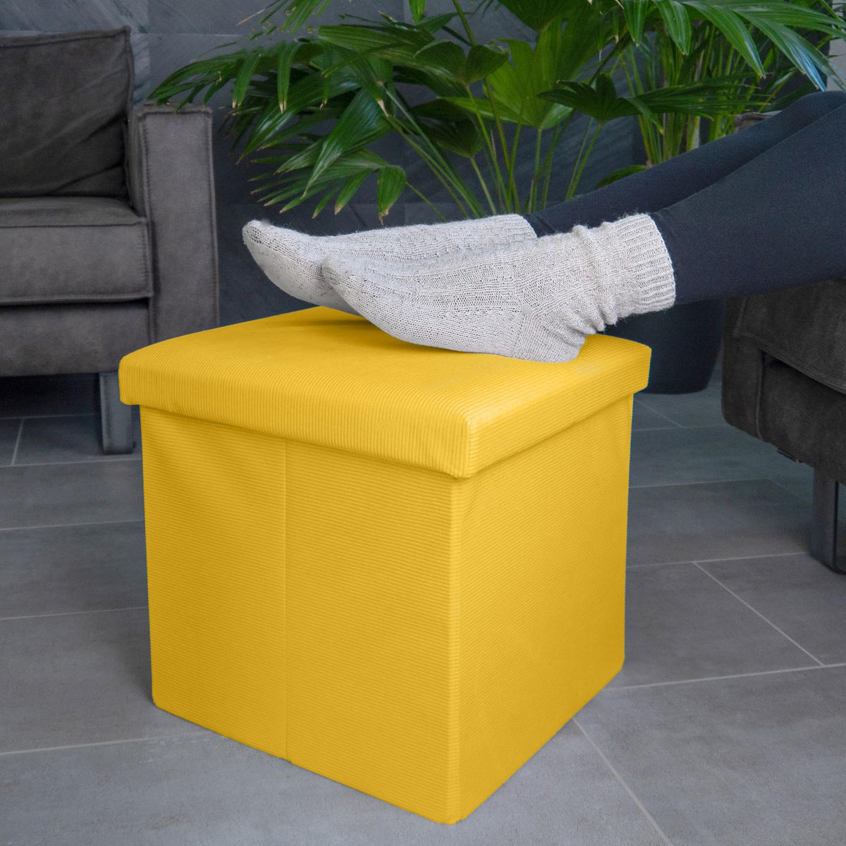 FALTBARER SITZHOCKER - Gelb, Textil (38/38/38cm) - Intirilife