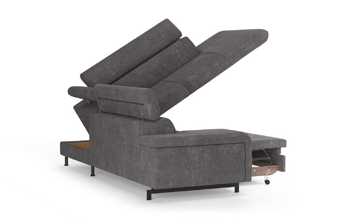 ECKSOFA mit Schlaffunktion und Bettkasten - Schwarz/Graphitfarben, Kunststoff/Textil (215/262cm) - Cotta