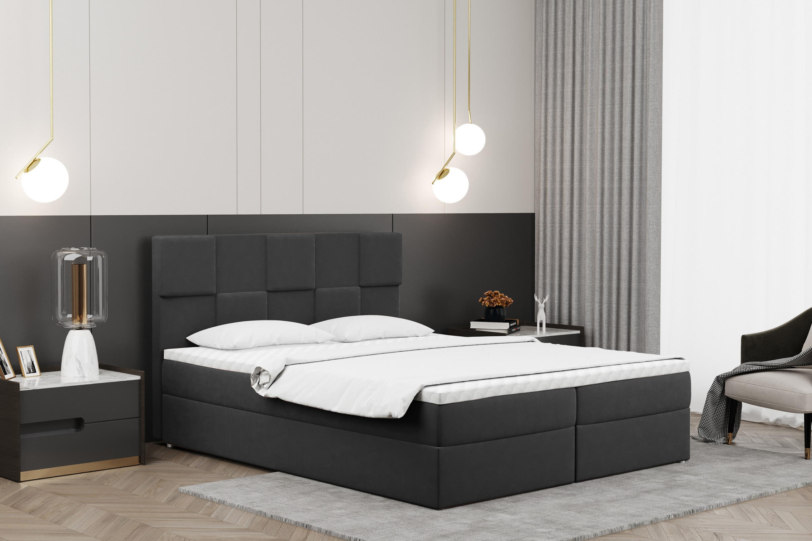 BOXBETT mit Bettkasten und Matratze CLARA Stoff Velvet Dunkelgrau 160x200 cm H3-Bonell - Dunkelgrau, Holz/Textil (160/200cm) - Kaiser Möbel