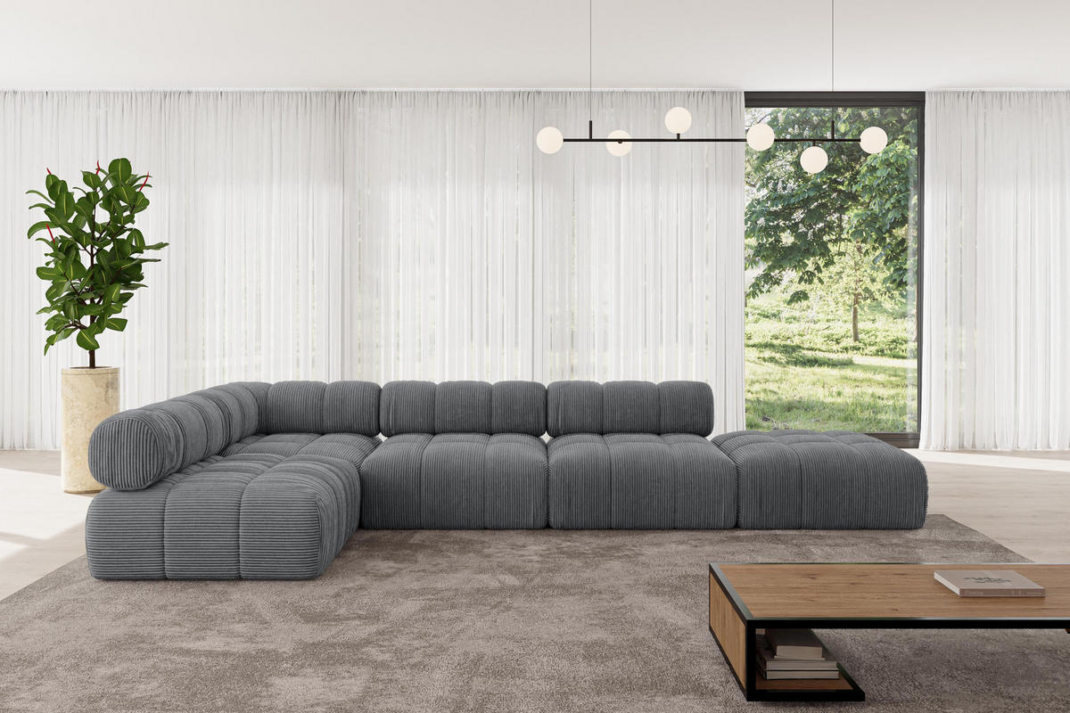 ECKSOFA modulares Sofa Favio-L2 - 380x190x70 cm Dunkelgrau Cord - Dunkelgrau, Holzwerkstoff/Textil (380/190cm) - ALTDECOR