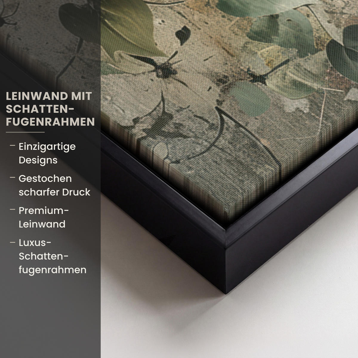 LEINWAND Bilder mit Rahmen - Blumen - Blätter - Abstrakt - Modern - 100x70 - Grau, Textil (100/70cm) - MuchoWow