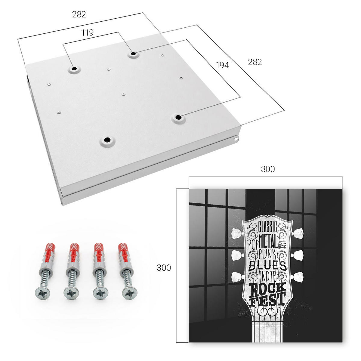 SCHLÜSSELBOX Weiß 30x30 cm – Türöffnung nach rechts - Rockfest - Schwarz, Metall (30/30/5cm) - TULUP