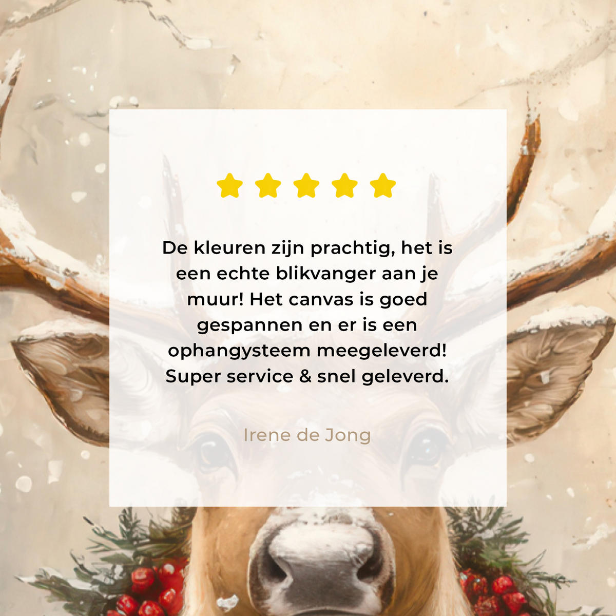 LEINWANDBILD Weihnachten - Rentier - Winter - Kranz Wanddeko Schlafzimmer 60x90 cm - Braun, Textil (60/90cm) - MuchoWow