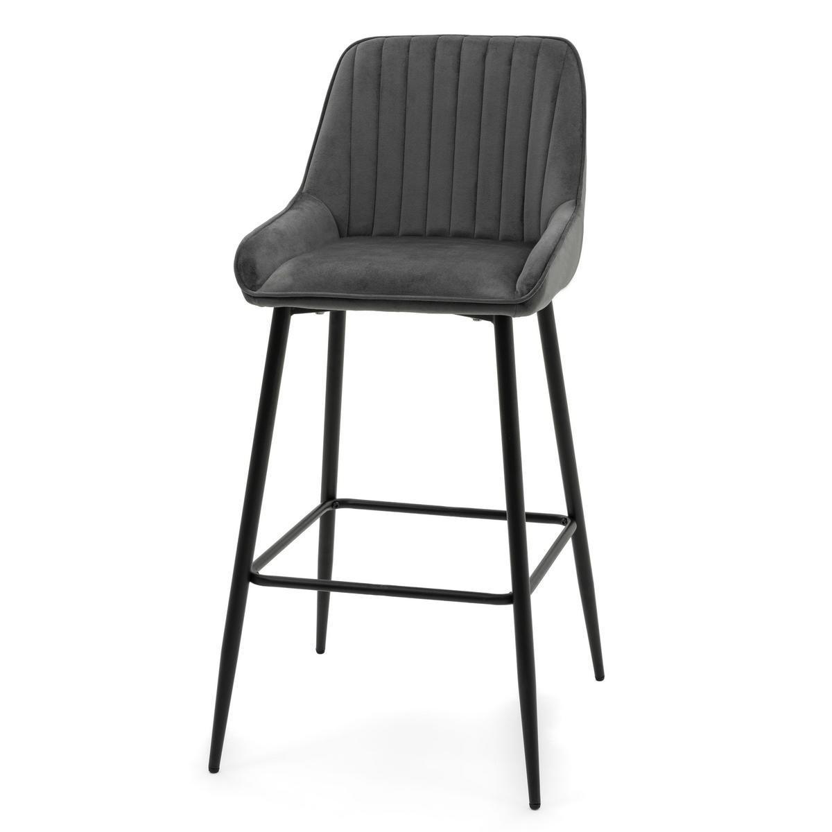 BARHOCKER PASSO gepolstert mit Steppung - grau - Samt Velours - Dunkelgrau/Schwarz, Metall (50/95/55cm) - NEW HOME