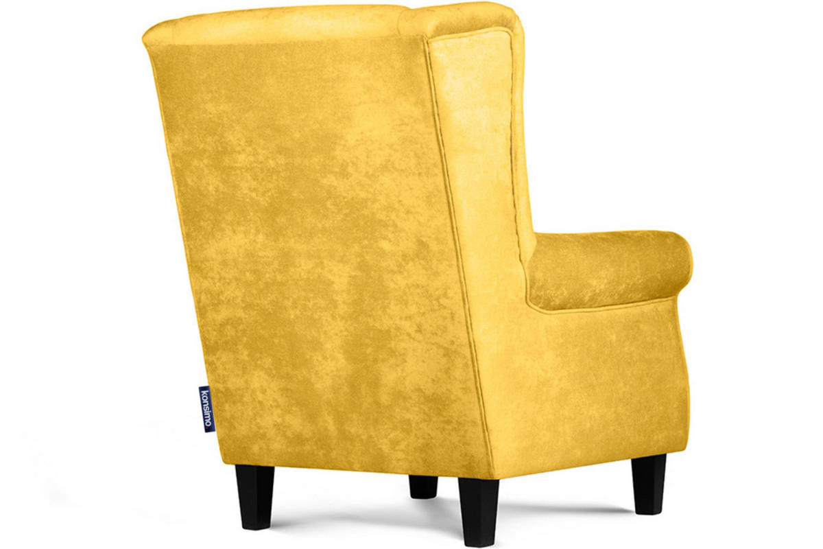 OHRENSESSEL MILES Massivholzbeine, gelb - Gelb, Holzwerkstoff/Buchenholz (82/105/97cm) - KONSIMO®
