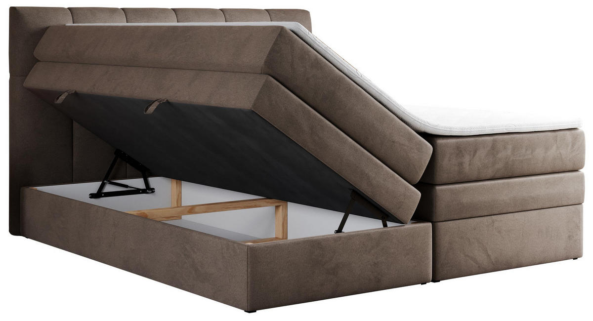 BOXSPRINGBETT ALVIN KING 140/200 Braun Velvet - H3 - Braun, Holz/Textil (140/200cm) - MKS