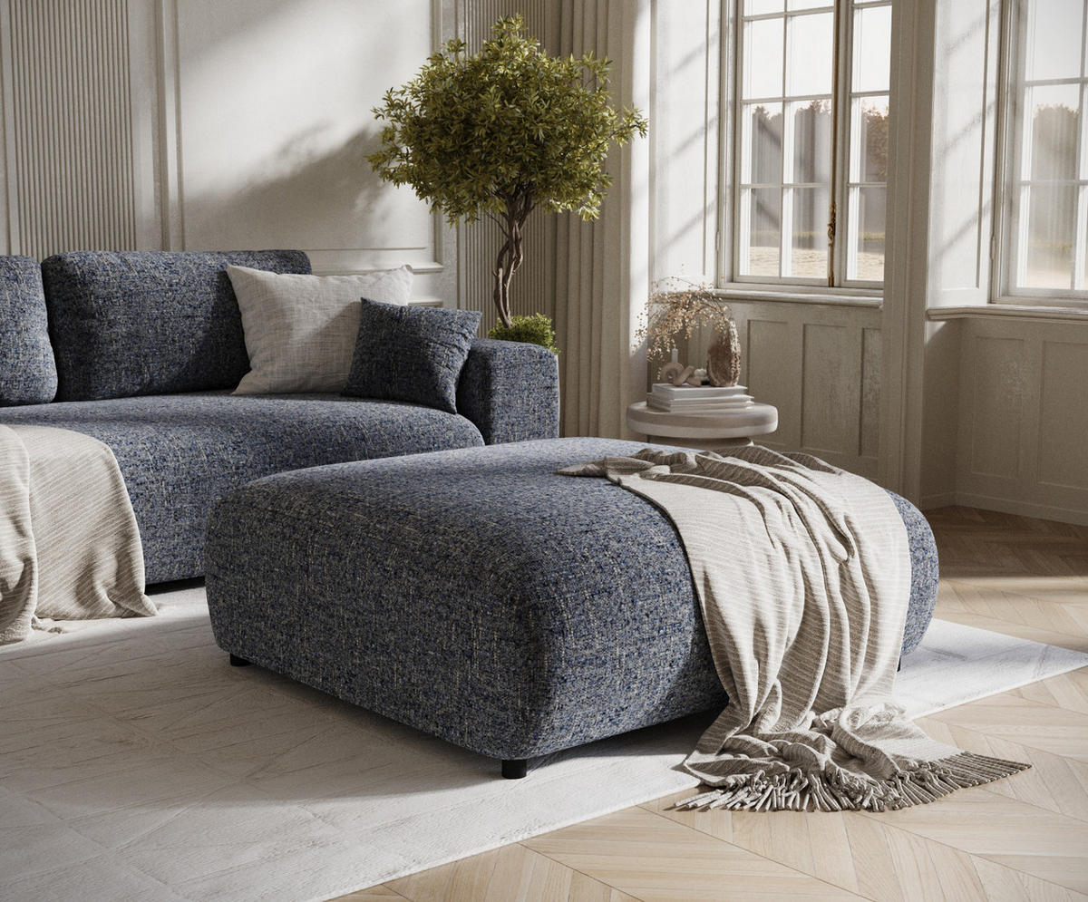 POUF L Zanzibar Marineblau Webstoff - Schwarz/Dunkelblau, Holz/Holzwerkstoff (110/37/110cm) - Maison de Reve