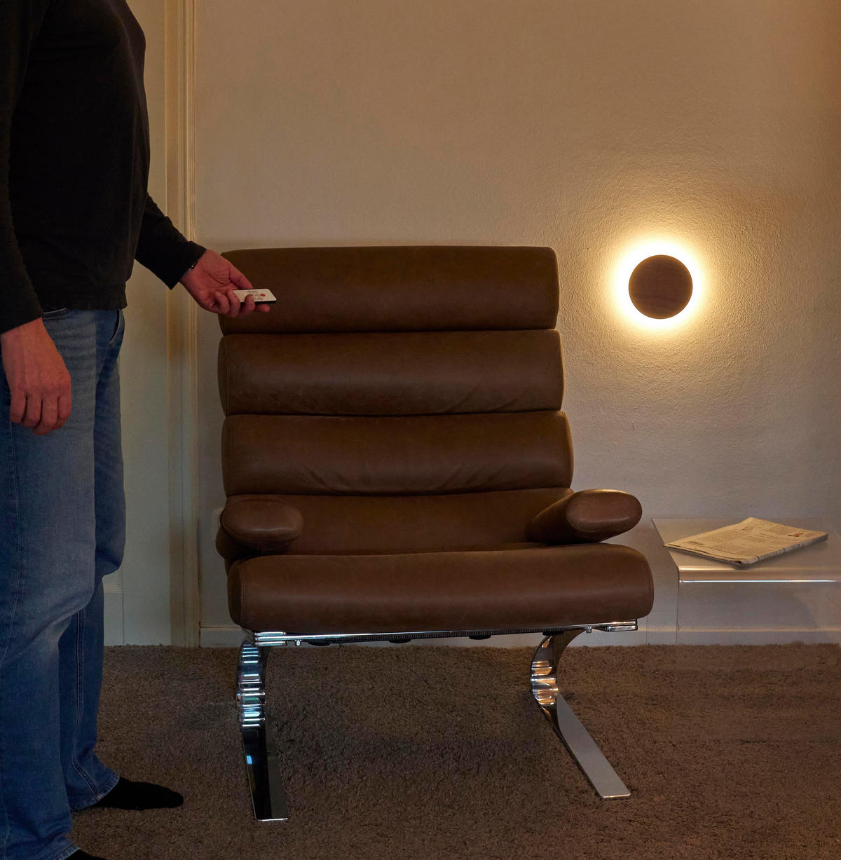 LED-BATTERIE Wandleuchte Indirektes Licht Echtholz Fernbedienung mit Timer Walnussholz - Braun, Holz (3.7/15/15cm) - Northpoint