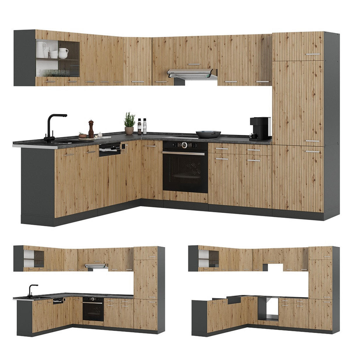 HÖRNKÖK R-Line, Hantverks ek/antracit, 287 x 227 cm, AP Marble - Antracit/Ek Artisan, Träbaserade material (287/206.8/60cm) - Vicco
