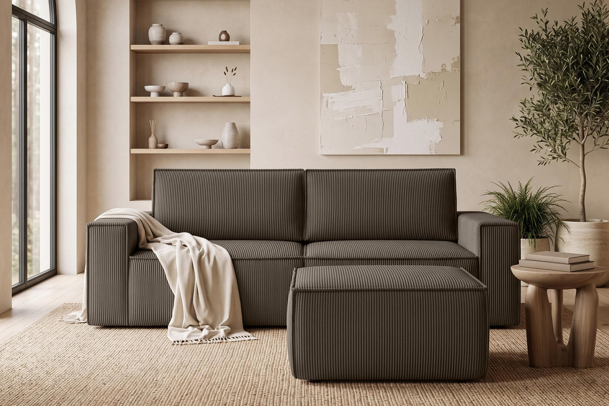 SITZPOUF NAPI gefederte Sitzfläche, braun - Schwarz/Braun, Textil (83/45/83cm) - KONSIMO®